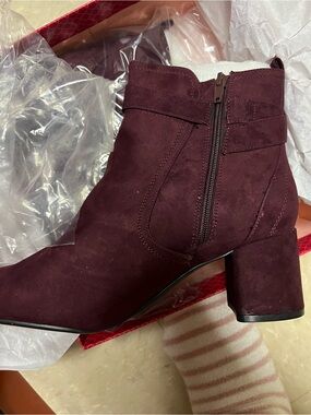 Kelly & Katie Burgundy Suede Block Heel Ankle Boots